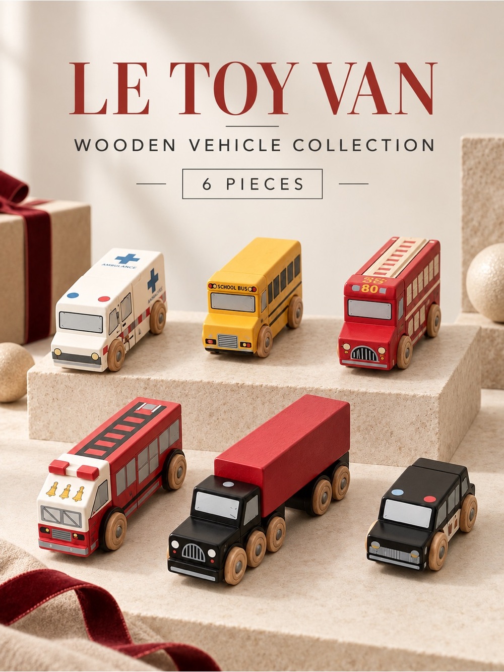 Le toy van Wooden Emergency & Service Vehicle Toy Set